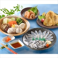 ふくたたき刺身とふく個食鍋セット 約1人前 〔真ふぐ寄せ鍋、真ふぐたたき刺身、皮、唐揚げ、塩辛、薬味〕 関とら本店 藤フーズ