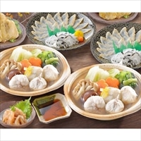 ふくたたき刺身とふく個食鍋セット(唐揚げ・塩辛付) 約2人前 〔真ふぐ寄せ鍋、真ふぐたたき刺身ほかフグ全5種、薬味〕 関とら本店 藤フーズ