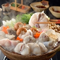 とらふくちり鍋セット 約2~3人前 〔とらふぐちり300g、ふぐつみれ80g、とらふぐヒレ5枚、薬味ほか〕