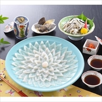 とらふく刺身 2~3人前セット 〔とらふく刺身100g、とらふく皮湯引き80g、焼きとらふくひれ4g、薬味〕 フグ刺し 日高本店