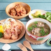 バーベキューセット 海老とスープ詰合せ 〔ガーリックシュリンプ300g、ケイジャンガーリックシュリンプ300g、オックステールスープ580g×2〕