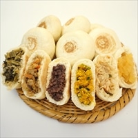 小川の庄 縄文おやき 〔野沢菜・しめじ野菜・あずき・かぼちゃ・千切大根・りんご各90g×各3〕 おやき 惣菜