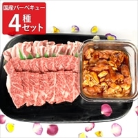 国産4種 バーベキューセット 〔和牛バラカルビ200g、牛バラカルビ245g、豚バラカルビ245g、若どりももてりやき味付380g〕【沖縄県・離島 配送不可】