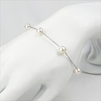 アコヤ真珠 5珠 7.0-7.5mm ステーション ブレスレット 〔チェーン：約17cm+5cmアジャスター〕 アクセサリー パール