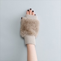 KURODA クロダ 女性用 フェイクファー付き フィンガーレス ニットグローブ 〔手囲いサイズ：21～22cm〕 手袋