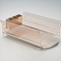 水切りラック 横置きタイプ ローズゴールド 〔外寸：約49.5×32.5×高さ17.0cm(トレイ含む)、重量：約2.32kg〕 台所用品【沖縄県・離島 配送不可】