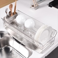 水切りラック 縦置きロングタイプ シルバー 〔外寸：約24.5×57.0×高さ16.0cm(トレイ含む)、重量：約2.41kg〕 台所用品【沖縄県・離島 配送不可】