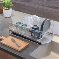 水切りラック 横置きタイプ カゴ＆トレイ シルバー 〔外寸：約49.5×32.5×高さ17.0cm、重量：約2.02kg〕 台所用品【沖縄県・離島 配送不可】