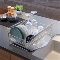 水切りラック 縦置きタイプ カゴ＆トレイ シルバー 〔外寸：約33.7×43.4×高さ17.0cm、重量：約2.04kg〕 台所用品【沖縄県・離島 配送不可】