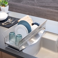 水切りラック 縦置きロングタイプ カゴ＆トレイ シルバー 〔外寸：約24.5×57.0×高さ16.0cm、重量：約2.11kg〕 台所用品【沖縄県・離島 配送不可】