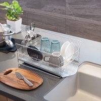 水切りラック コンパクト 横置きタイプ シルバー 〔外寸:約40.2×27.5×17.0cm(トレイ含む)、重量:約1.92kg〕 台所用品【沖縄県・離島 配送不可】