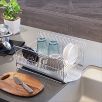 水切りラック コンパクト カゴ&トレイ 横置きタイプ シルバー 〔外寸:約40.2×27.5×17.0cm、重量:約1.62kg〕 台所用品【沖縄県・離島 配送不可】