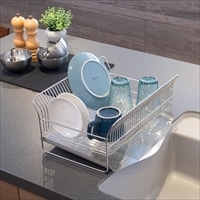 水切りラック コンパクト カゴ＆トレイ 縦置きタイプ シルバー 〔外寸：約29.0×36.5×17.0cm、重量：約1.66kg〕 台所用品【沖縄県・離島 配送不可】