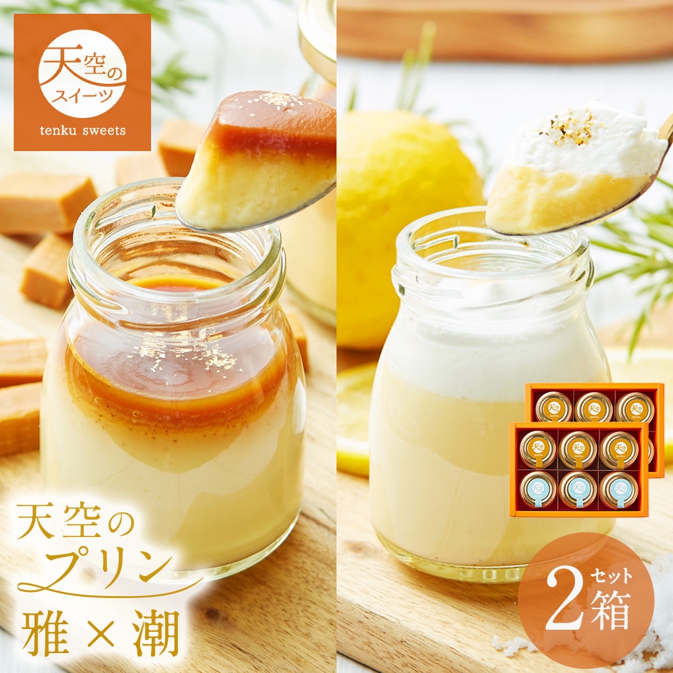 お歳暮 クリスマス 天空のプリン 雅（みやび） × 潮（塩バニラ） 2箱 セット キャラメル スイーツ プリン 洋菓子 贈り物 誕生日 お礼 記念日 送料無料 お祝い プレゼント