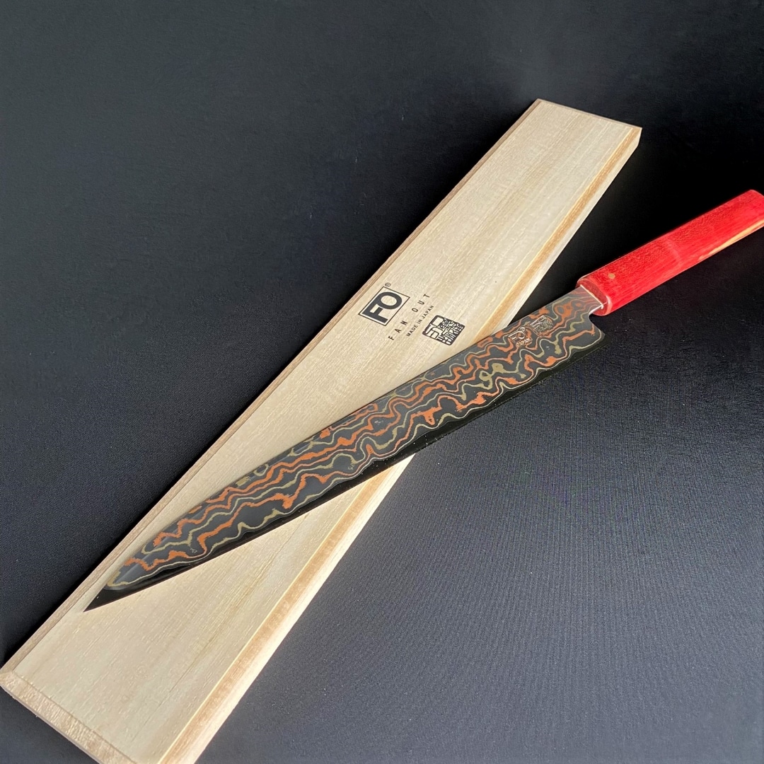 ダマスカス包丁 【 豪美 】柳刃 （赤）
