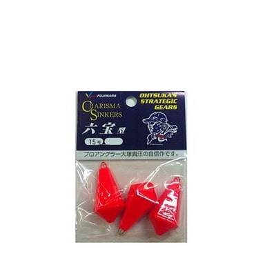 フジワラ カリスマ六宝型 15号 蛍光レッド オモリ