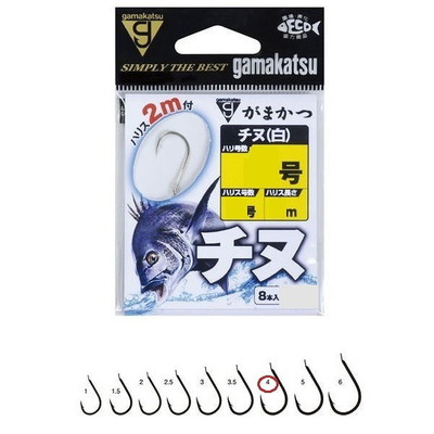 がまかつ　糸付　チヌ　白　２m　針４号－ハリス３号