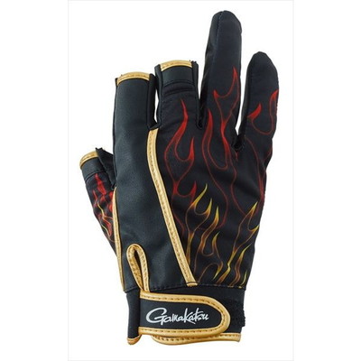 がまかつ 手袋 GM7292 ストレッチフィッシンググローブ(炎柄/3本切) ゴールド L