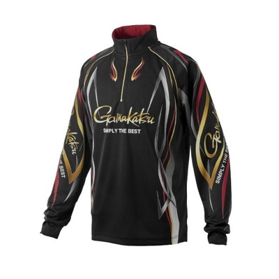 がまかつ ウェア GM3734 2WAYプリントジップシャツ(長袖) ブラック/レッド LL