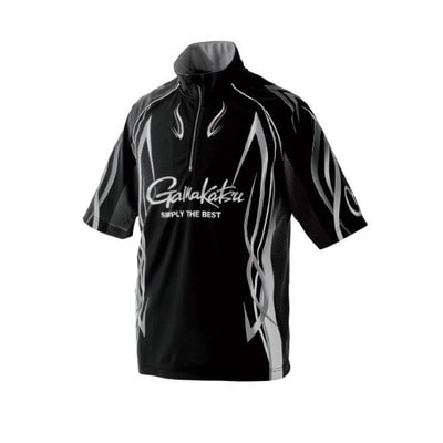 がまかつ ウェア GM3735 2WAYプリントジップシャツ(半袖) ブラック/シルバー L