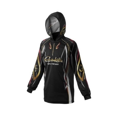 がまかつ ウェア GM3736 2WAYプリントジップシャツフーディ ブラック/レッド LL