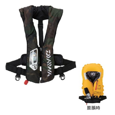 ダイワ DF-2021 ウォッシャブルライフジャケット(肩掛-自動膨脹式) グリーンカモ フリー ライフジャケット