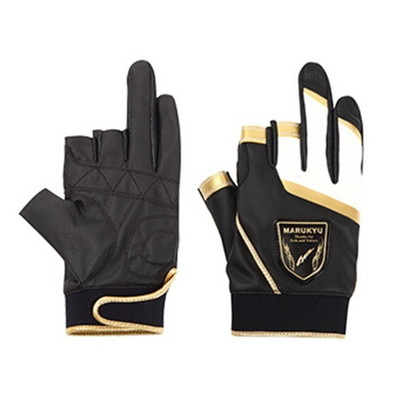 マルキュー 手袋 フィッシンググローブTR-01 3本切り ブラック/ゴールド S