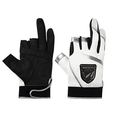 マルキュー 手袋 フィッシンググローブTR-01 3本切り ホワイト/シルバー M
