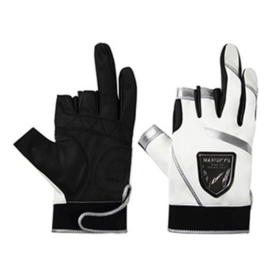 マルキュー 手袋 フィッシンググローブTR-01 3本切 ホワイト/シルバー LL