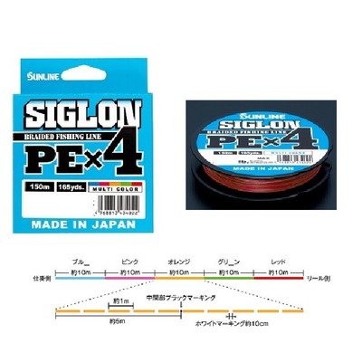 サンライン ライン SIGLON PE (シグロンPE)×4 150m マルチカラー 2号 35lb