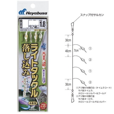 ハヤブサ　船極　ライトタックル　落し込み　ケイムラ＆ホロ４本　ハリス５号－針６号
