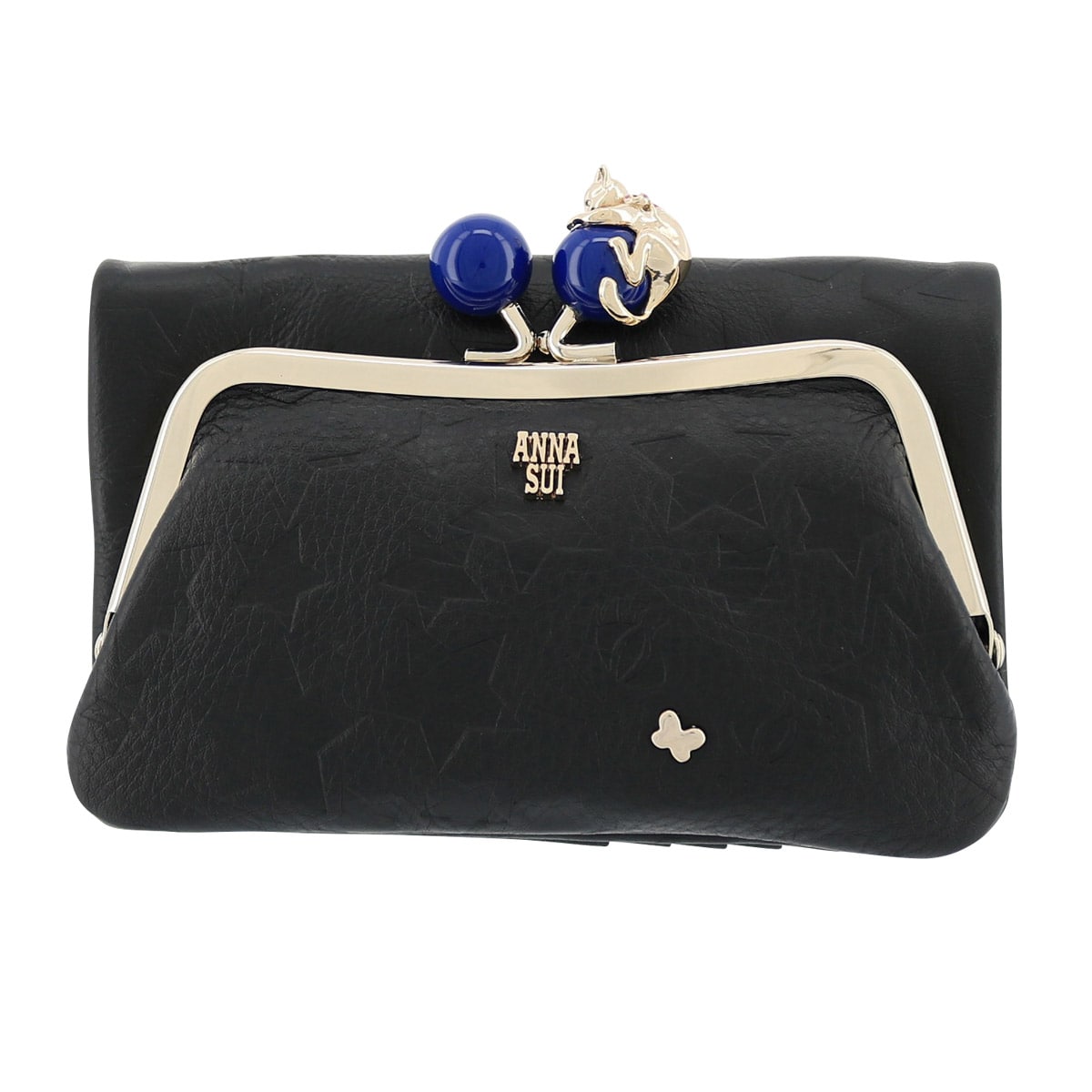 ANNA SUI アナスイ 財布 二つ折り 本革 猫 がま口 プレイングキャット 二つ折り財布 レディース 316831 レザー キャット ネコ 大容量 大きめ ガマ口 ブラック