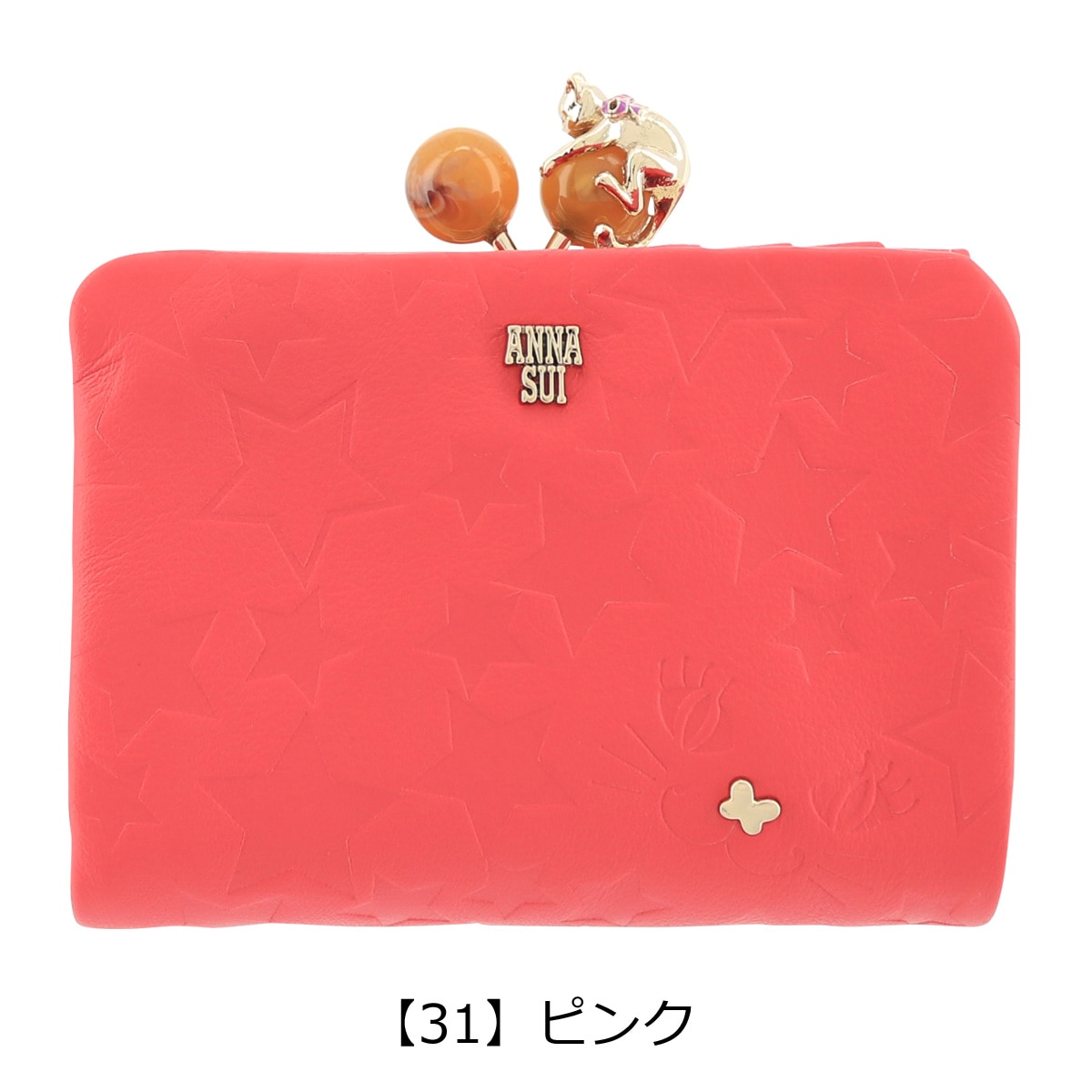 ツモリチサトANNA SUI 財布 プレイングキャット 猫 ピンク 二つ折り