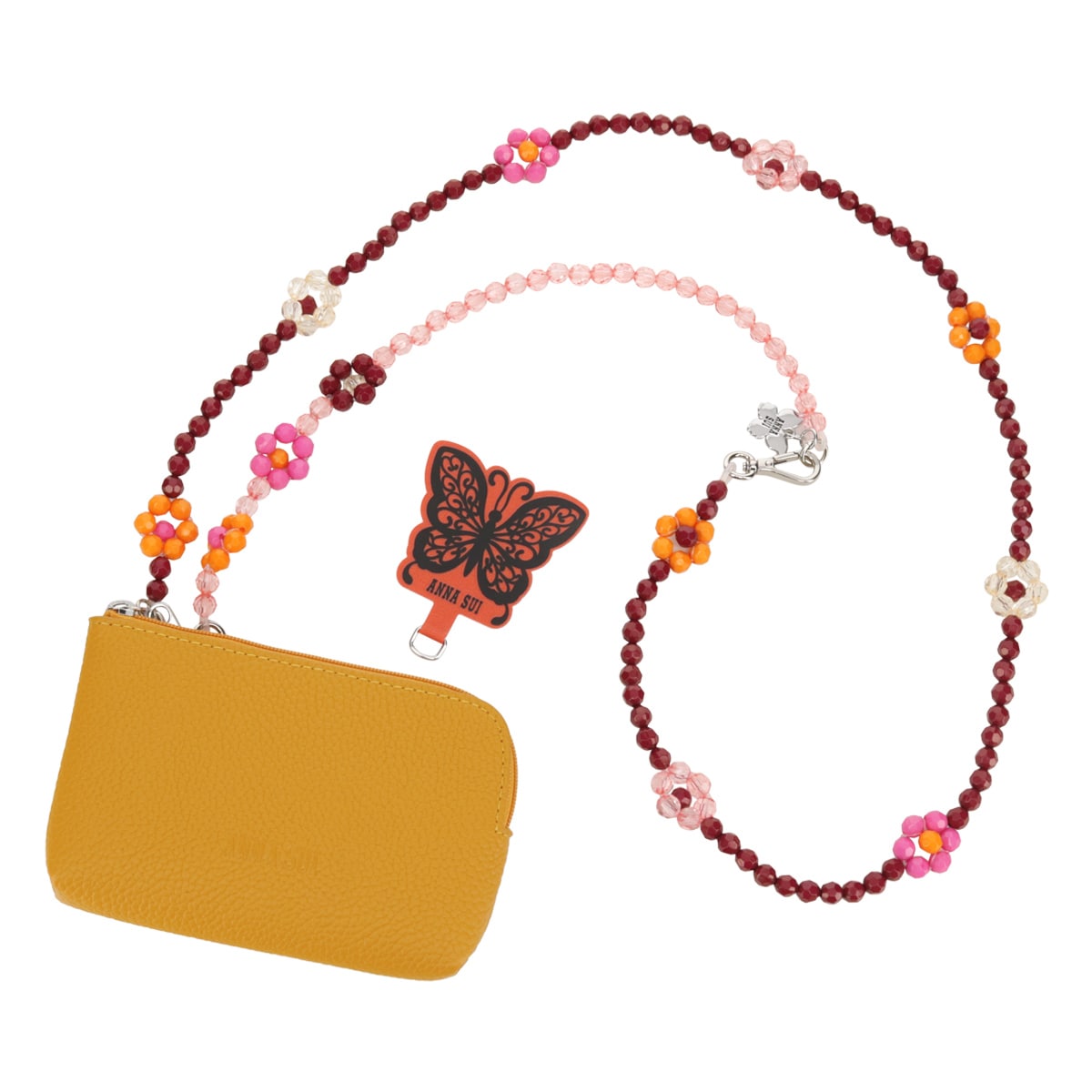 ANNA SUI アナスイ スマホショルダー ストラップ レディース ASスリング 317680 小銭入れ ポーチ 蝶 ビーズ 花 スマホアクセサリー レッド