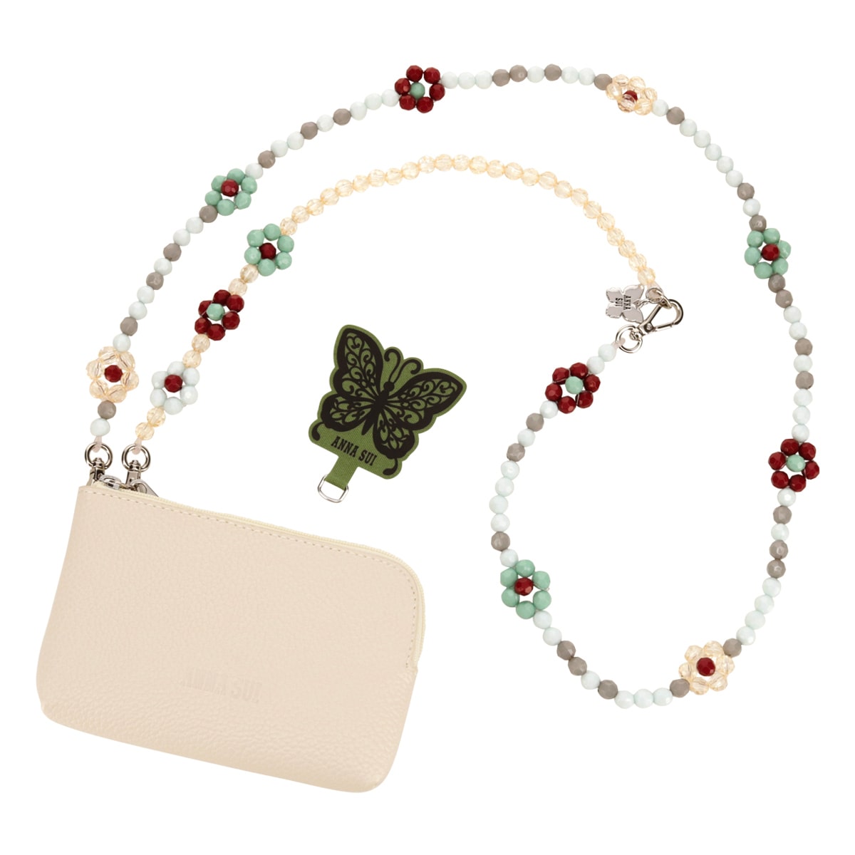 ANNA SUI アナスイ スマホショルダー ストラップ レディース ASスリング 317680 小銭入れ ポーチ 蝶 ビーズ 花 スマホアクセサリー ブルー