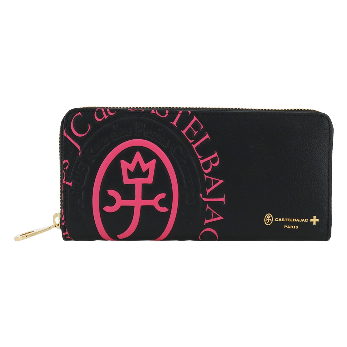 CASTELBAJAC カステルバジャック 長財布 ラウンドファスナー 本革 メンズ コメット 046602 牛革 レザー 型押し エンボス ロゴ ピンク