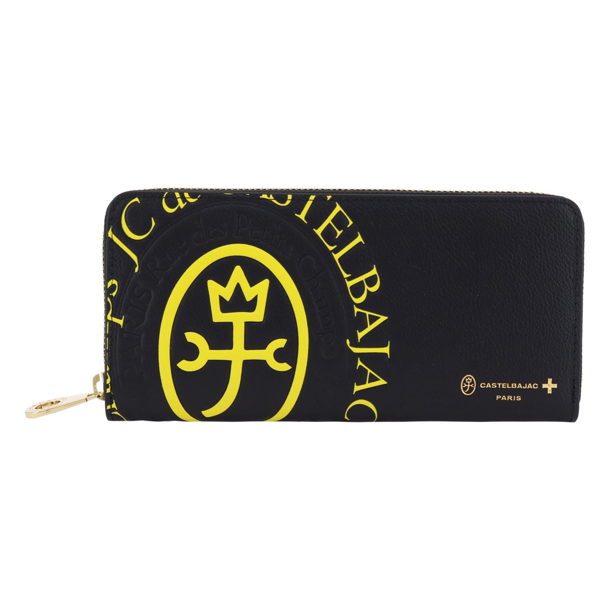 CASTELBAJAC カステルバジャック 長財布 ラウンドファスナー 本革 メンズ コメット 046602 牛革 レザー 型押し エンボス ロゴ イエロー