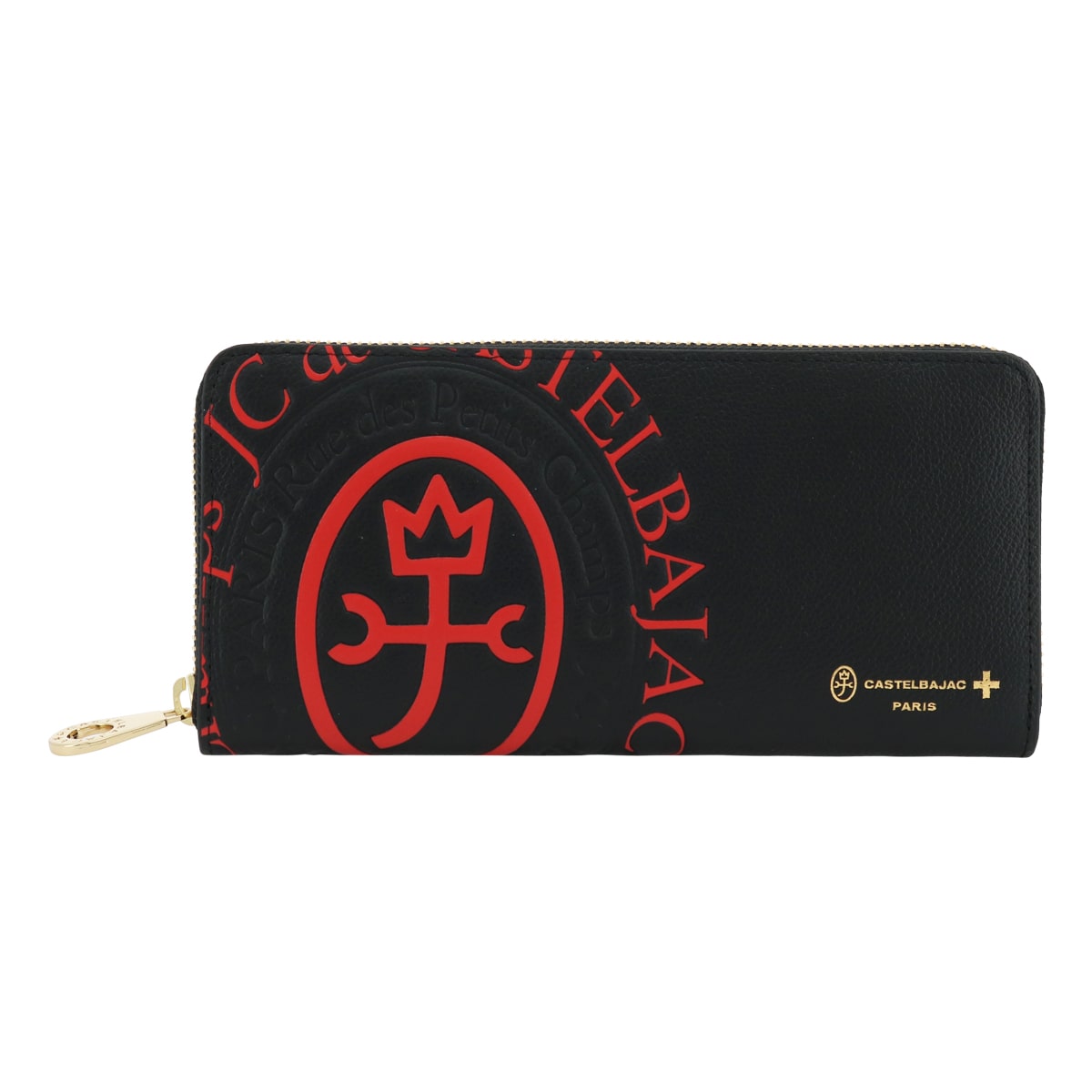 CASTELBAJAC カステルバジャック 長財布 ラウンドファスナー 本革 メンズ コメット 046602 牛革 レザー 型押し エンボス ロゴ レッド