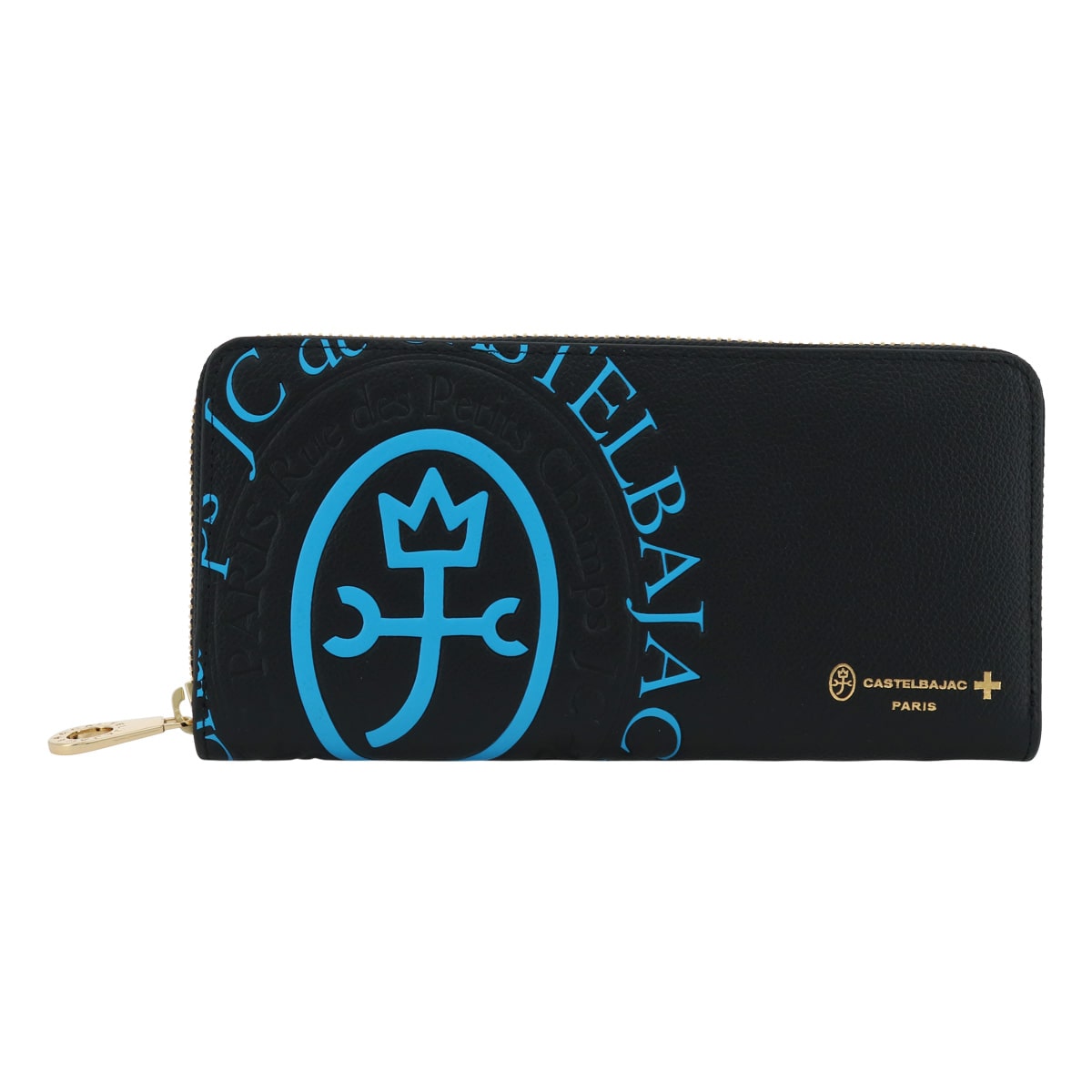 CASTELBAJAC カステルバジャック 長財布 ラウンドファスナー 本革 メンズ コメット 046602 牛革 レザー 型押し エンボス ロゴ ブルー