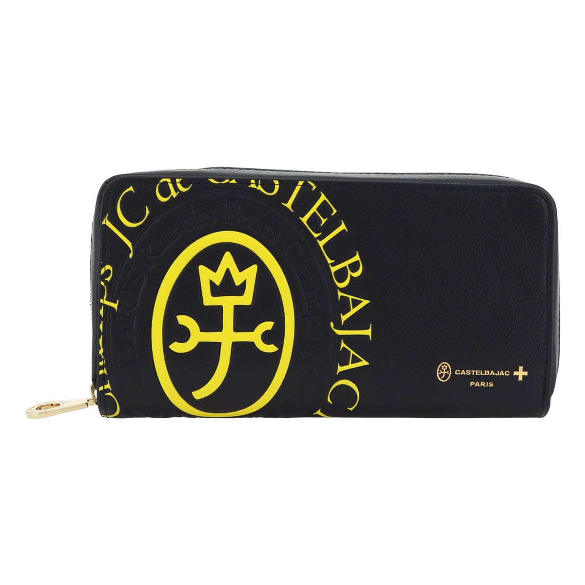 CASTELBAJAC カステルバジャック 長財布 ラウンドファスナー 本革 メンズ コメット 046603 大容量 大きめ 牛革 レザー 型押し エンボス ロゴ 厚い イエロー