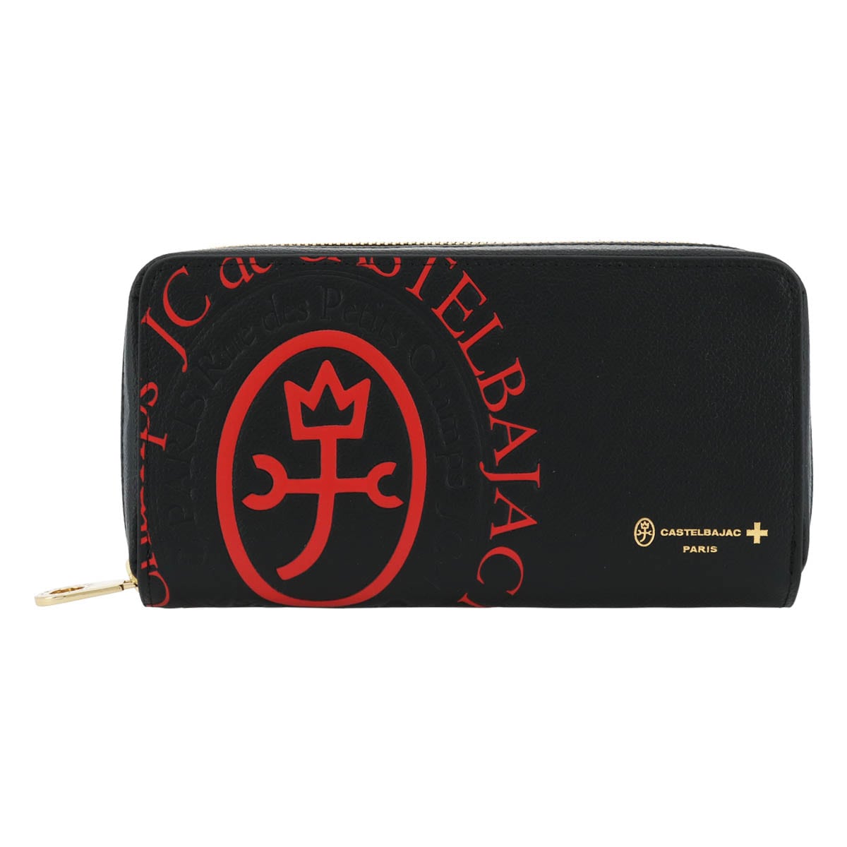 CASTELBAJAC カステルバジャック 長財布 ラウンドファスナー 本革 メンズ コメット 046603 大容量 大きめ 牛革 レザー 型押し エンボス ロゴ 厚い レッド