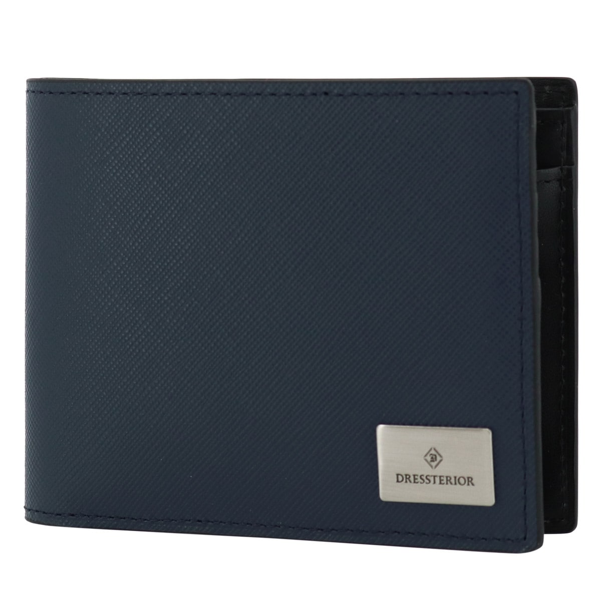 DRESSTERIOR ドレステリア 二つ折り財布 本革 ハリア 868614 牛革 レザー エンボス サフィアーノ ミニ財布 ネイビー