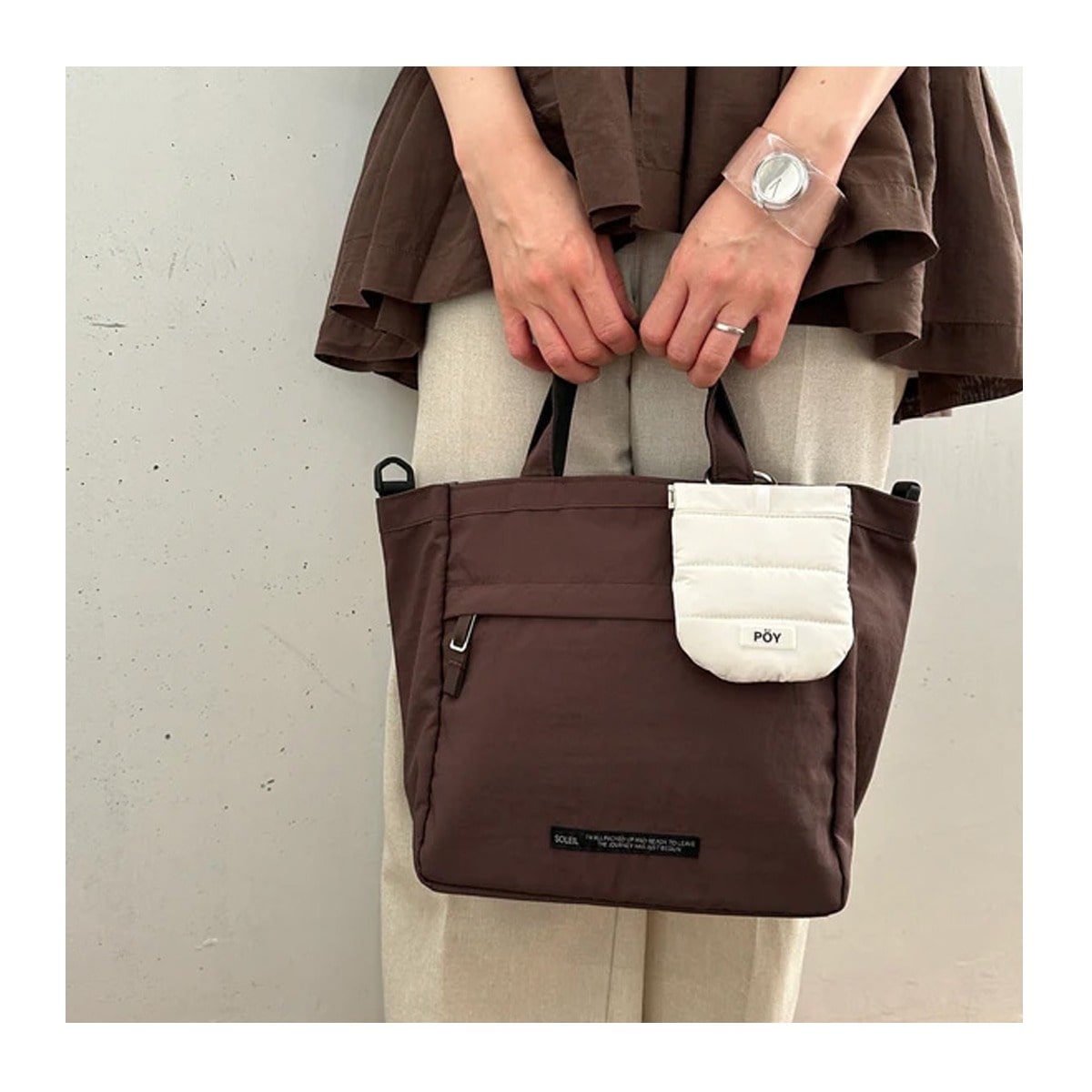 SOLEIL ソレイユ トートバッグ 撥水 ミニトート 2WAY 軽量 ショルダーバッグ 40793 ライトリー コンパクト お出かけ 旅行 ブラウン 【12】ブラウン -