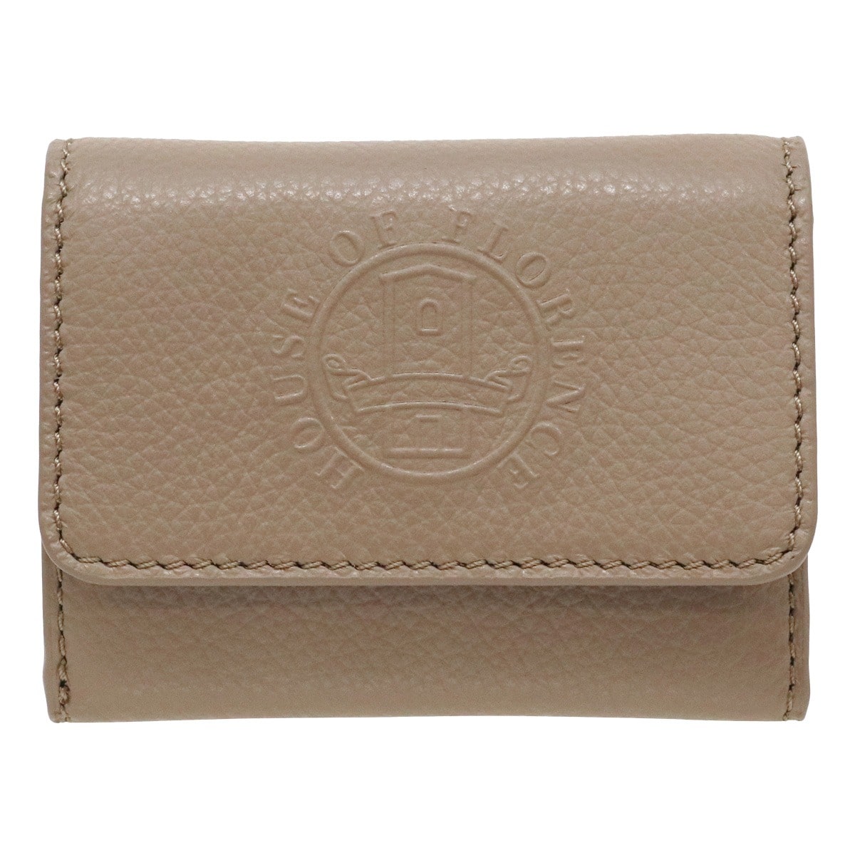 HOUSE OF FLORENCE ハウスオブフローレンス 三つ折り財布 ミニ財布 カードケース 札入れ無し 002105CI Primo 牛革 レザー エンボス 型押し グレージュ