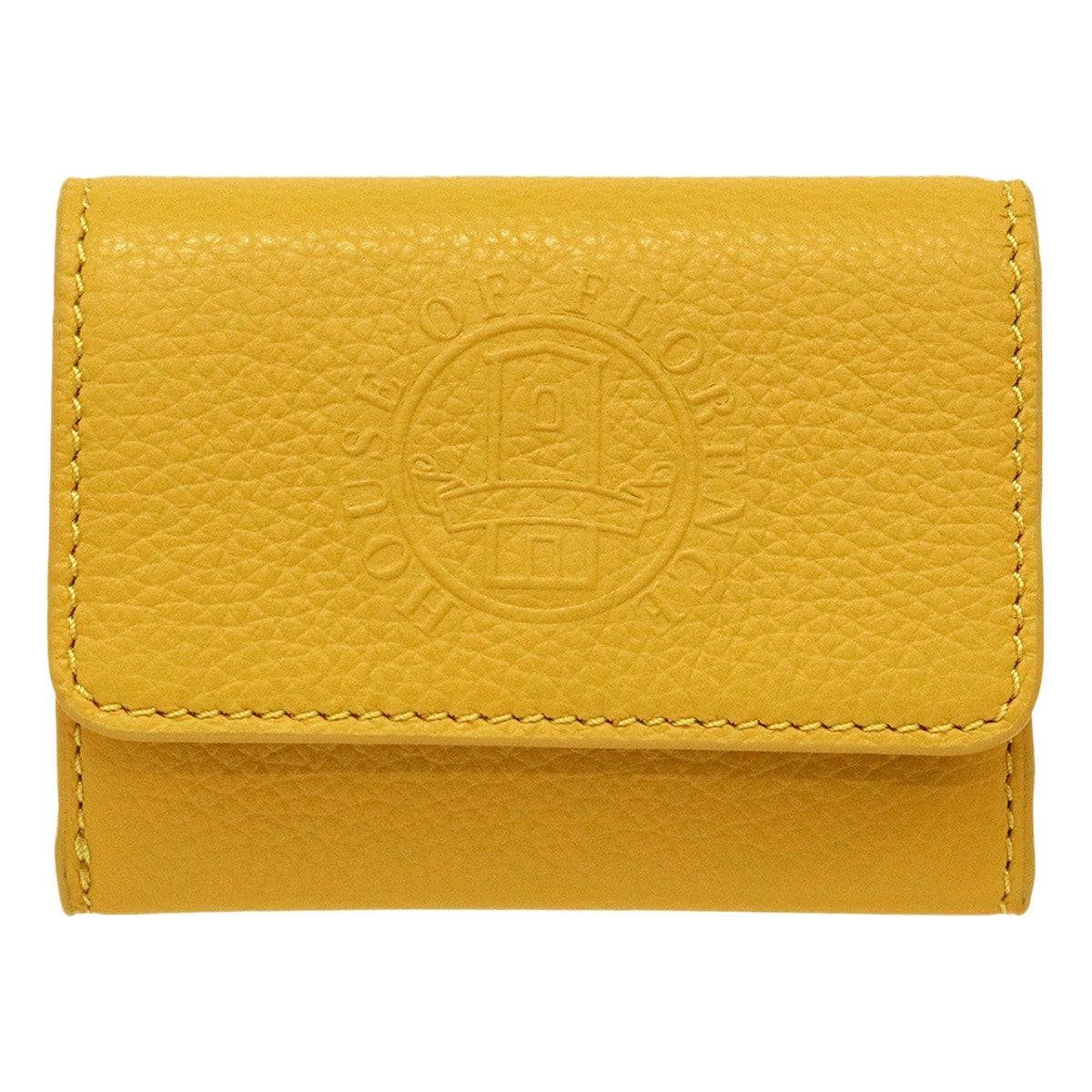 HOUSE OF FLORENCE ハウスオブフローレンス 三つ折り財布 ミニ財布 カードケース 札入れ無し 002105CI Primo 牛革 レザー エンボス 型押し イエロー