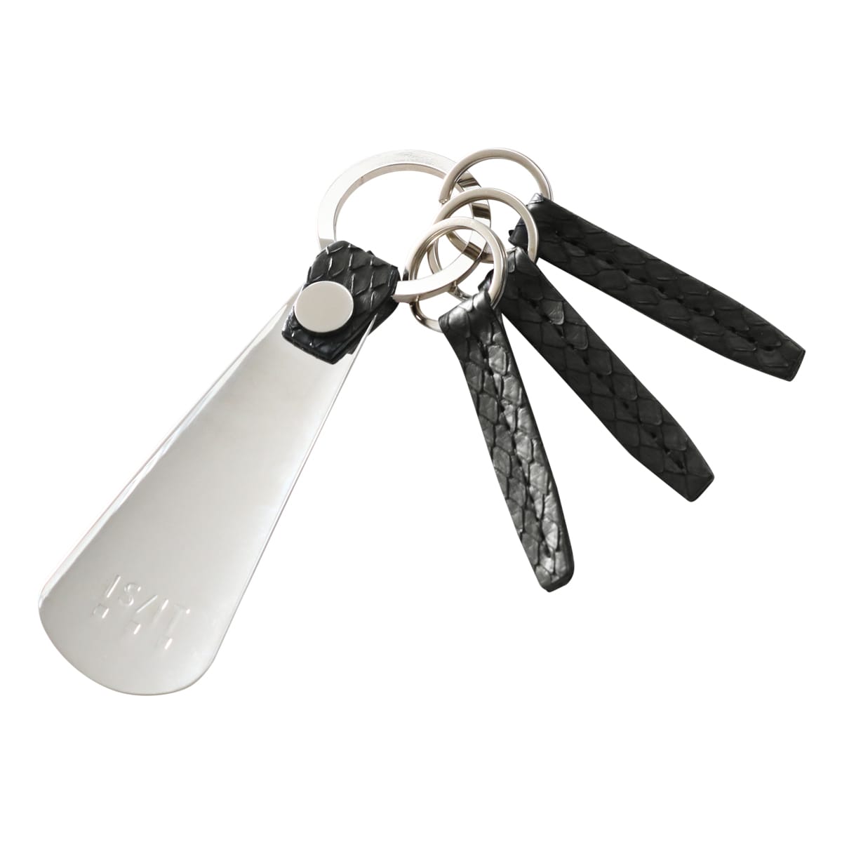 ISIT イズイット キーリング 靴ベラ キーホルダー 3連 メンズ パイソン 日本製 983601 IS/IT ブラック