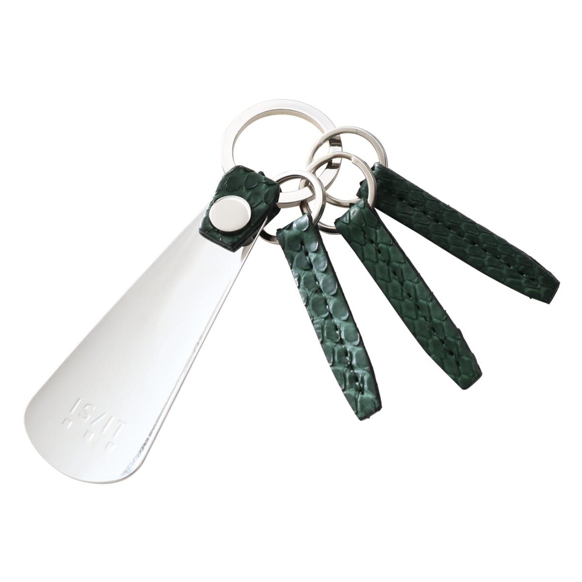 ISIT イズイット キーリング 靴ベラ キーホルダー 3連 メンズ パイソン 日本製 983601 IS/IT グリーン