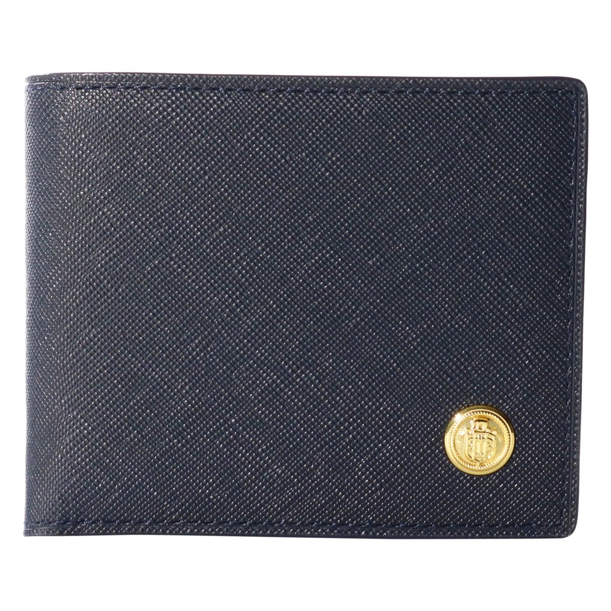J.PRESS ジェイプレス 二つ折り財布 エンブレムボタン メンズ 7722 小銭入れ付き 牛革 本革 レザー ネイビー