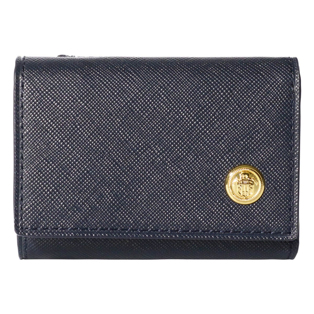 J.PRESS ジェイプレス キーケース エンブレムボタン メンズ 7724 牛革 本革 レザー 4連リング 三つ折り 小銭入れ 財布 ネイビー