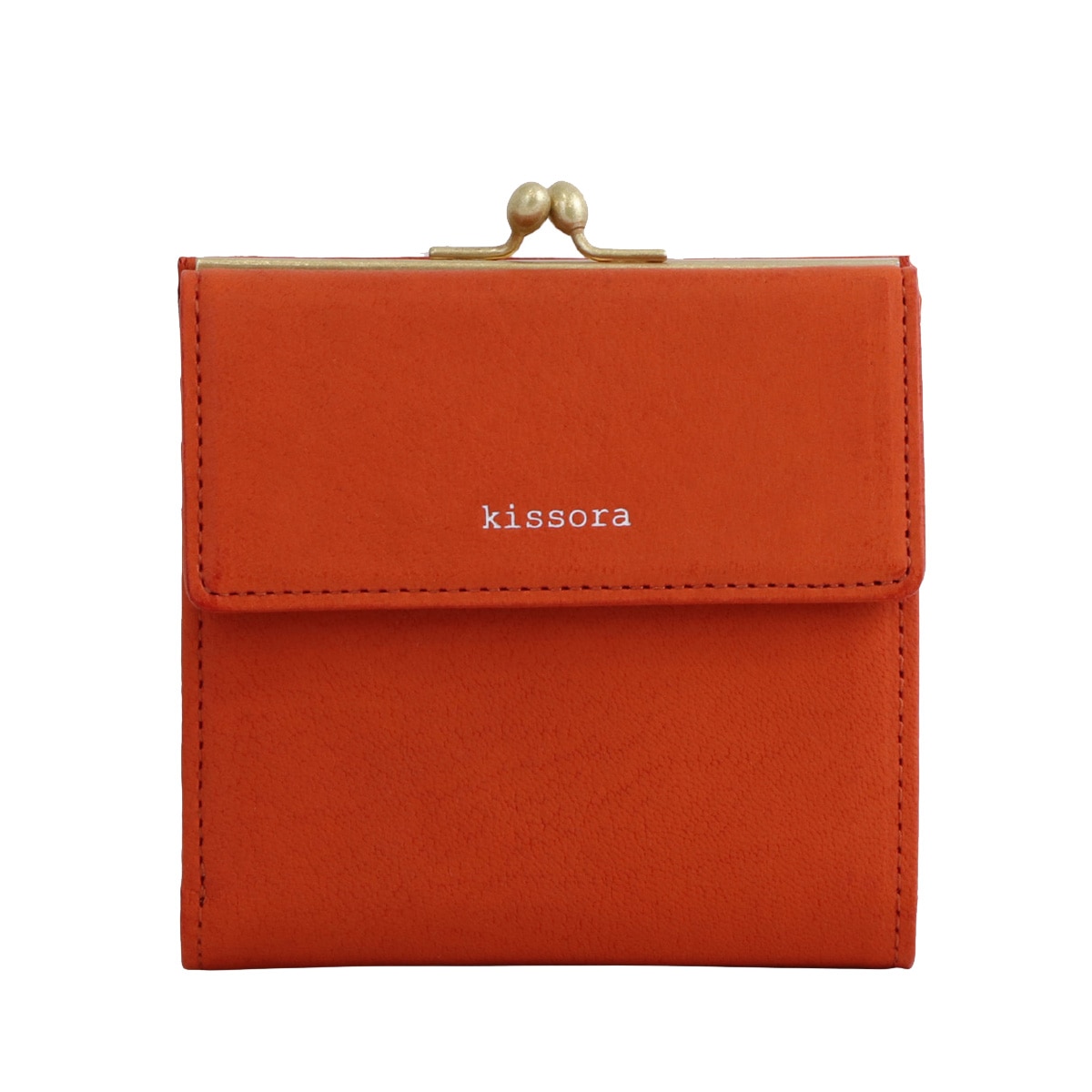 kissora キソラ 三つ折り財布 ラスティック 本革 KIAS-010 がま口 オレンジ